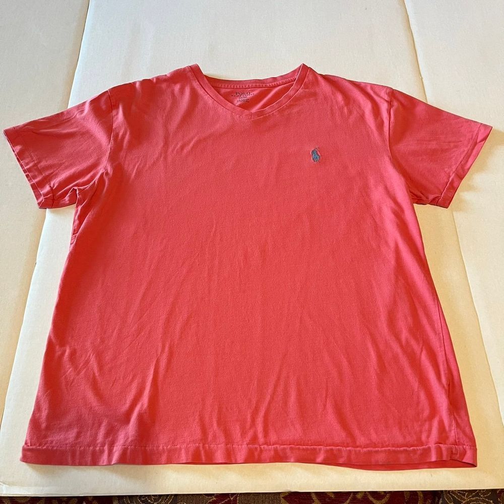 Polo Ralph Lauren Mens Short Sleeve V-Neck Tee Shirt Single Stitch Medium Pink